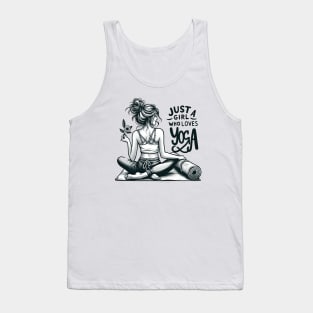 Just a Girl Who Loves Yoga-Girl with Mat and Messy Bun Tank Top